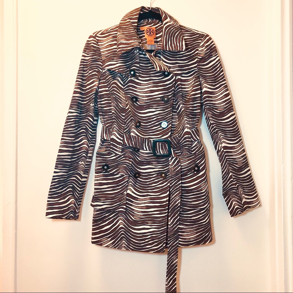 Tory Burch Chocolate Brown Striped Trench (Size 4)